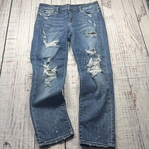 JUDY BLUE JEANS BOYFRIEND FIT RIPPED DISTRESSED DENIM WOMENS SIZE 15 STRETCH